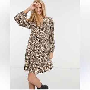 MANGO Tiered Leopard Print Mini Dress